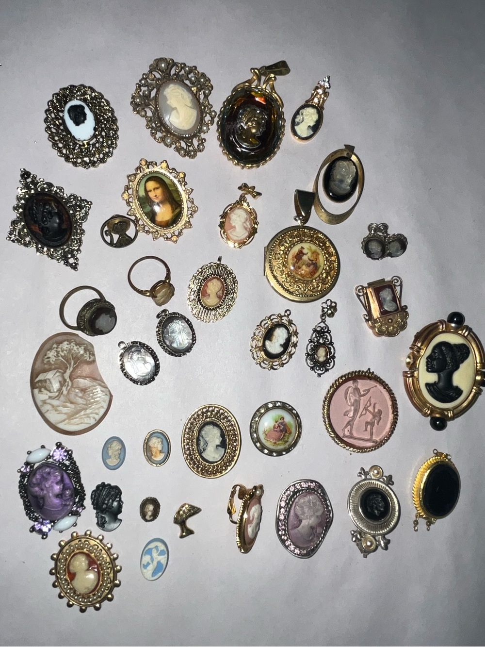 Vintage to Modern Cameo Jewelry Lot Wearable & Broken Costume Set